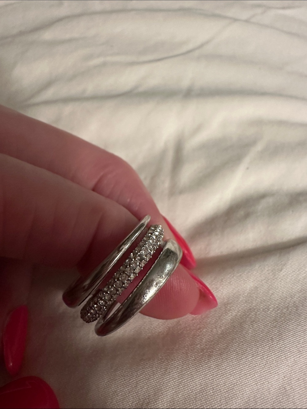 Silver Triple-Band Ring with Clear Crystal Accent - Women Jewelry